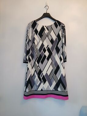 Eliza J Geometric Midi Dress in Black, White & Pink